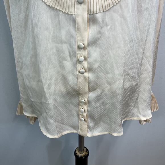 Trish Scully Blouse size 14 Cream Dotted Tuxedo Pleating Modest Wedding Career - Picture 5 of 9